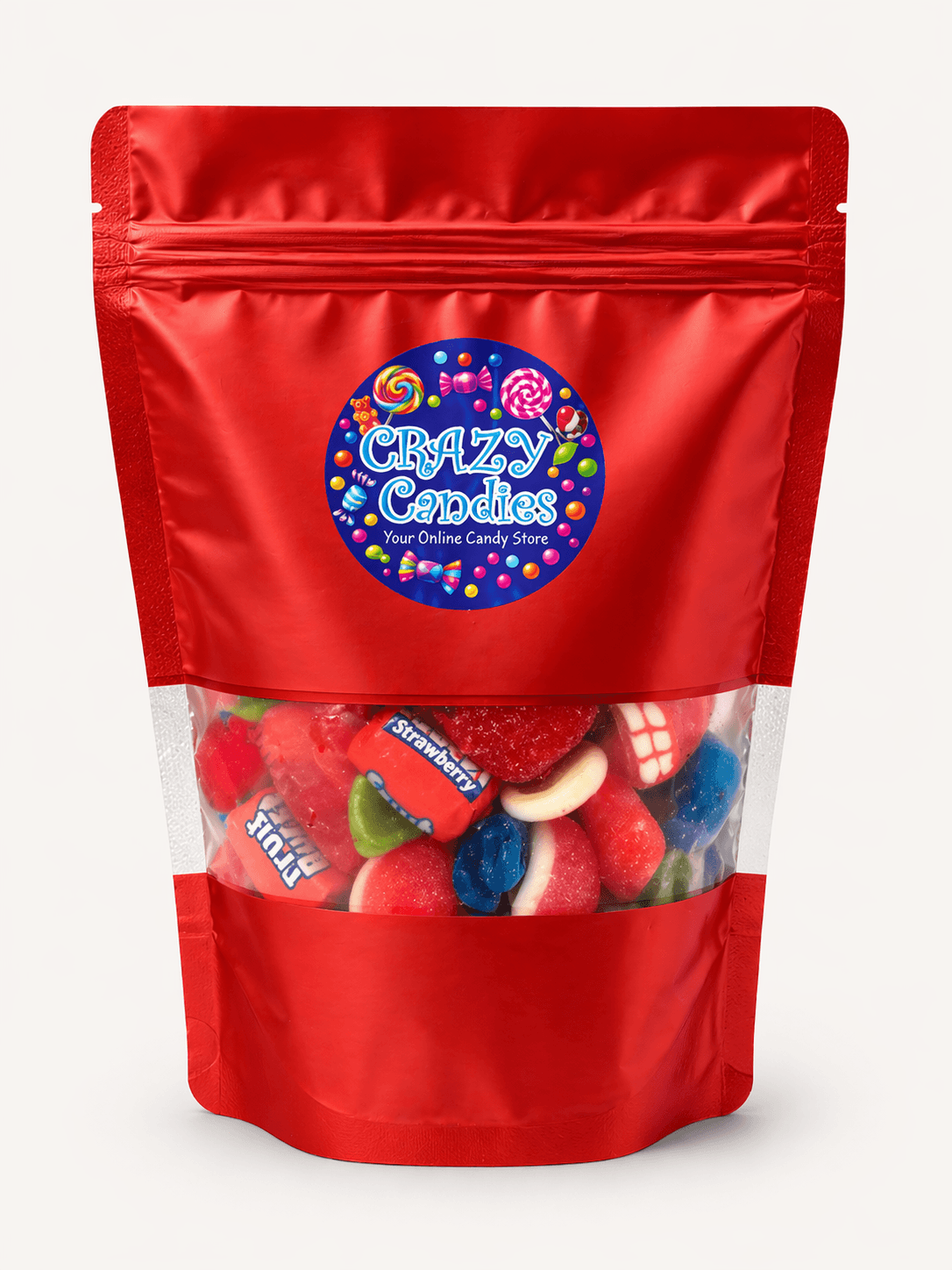 Red Mix Candy Pouch 400g – Assorted Green Lollies | Crazy Candies