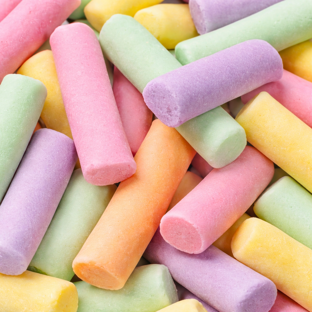 Pastel colored chalks in various colors including pink, green, yellow, and orange.