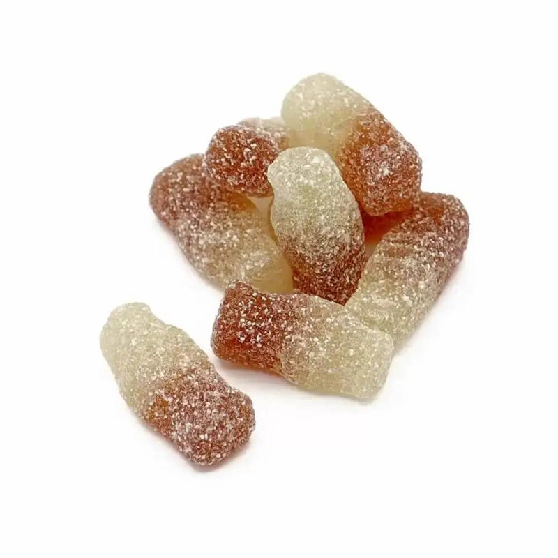 Cola Bottle Shaped Jelly Lollies on a white background