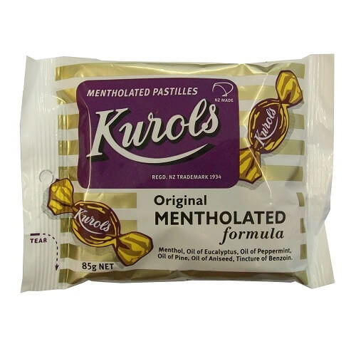 A pack of Kurols Mentholated Cough Lollies