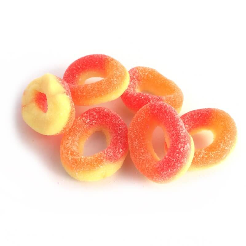 Kervan Sour Peach Rings in a pile